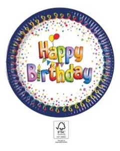 MULTICOLOR HAPPY BIRTHDAY PPR PLATES 23CM 8CT PET-PRO-95033