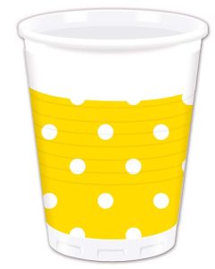 YELLOW DOTS PLASTIC CUPS 200ML 8CT-PRO-83209