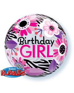 22 INCH SINGLE BUBBLE BDAY GIRL FLO ZEBRA 1CTP-QUA-13738