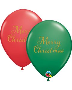 11 INCH LATEX RND GREEN&RED SIMPLY MERY XMAS 50CTP-QUA-90224