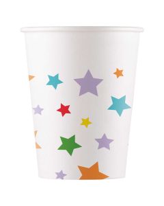 MULTICOLOUR BRIGHT STARS  PAPER CUPS 200ML 8CT-PRO-96506