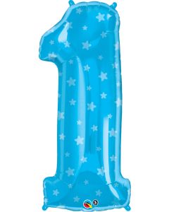 38 INCH FOIL SHAPE NUMBER ONE BLUE STARS 1CTP-QUA-16482