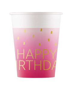 GOLDEN HB PINK PAPER CUPS 200ML 8CT-PRO-96624