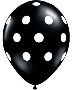 11 INCH LATEX RND ONYX BLK PRT BIG POLKA DTS 50CTP-QUA-37226