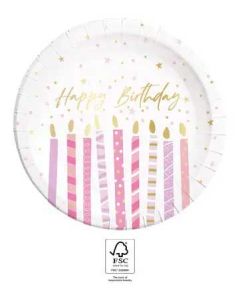 BIRTHDAY CANDLES PAPER PLATES LARGE 23CM 8CT-PRO-96626