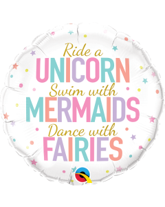 18 INCH FOIL RND UNICORN/MERMAIDS/FAIRIES 1CTP-QUA-97402