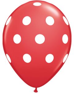 11 INCH LATEX RND RED PRT BIG POLKA DOTS WHT 50CTP-QUA-37208